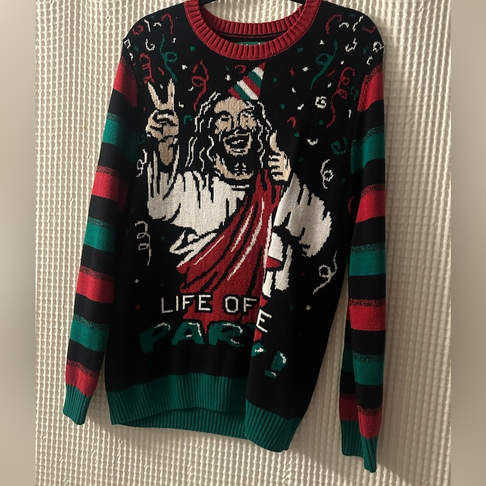 Ugly Christmas Sweater Company Jesus Life of the Party Crew Neck Sweater.